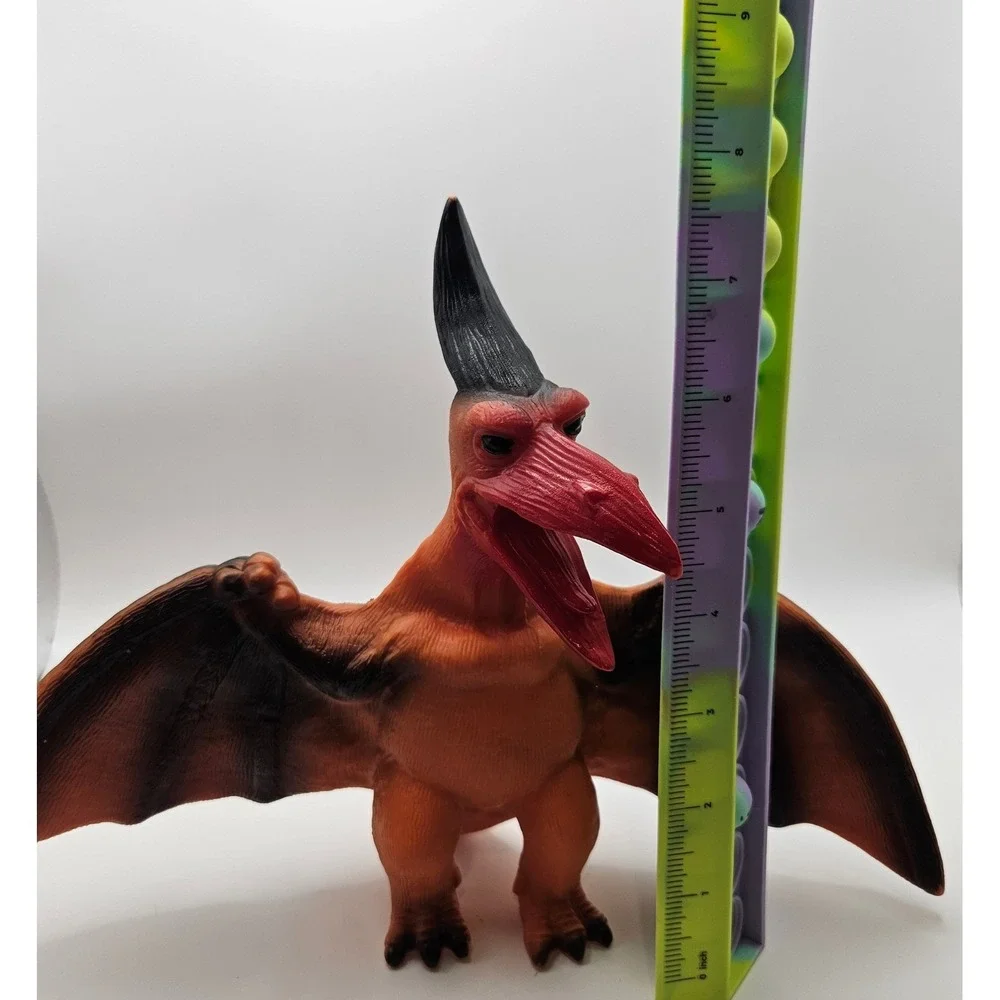 Vintage‎ Pterodactyl Dinosaur Toy Rubber Orange Black Kids Prehistoric